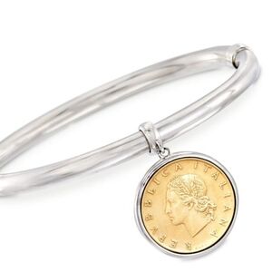 Italian Genuine Lira Coin Charm Bangle Bracelet in Sterling Silver/ Beautiful 😍